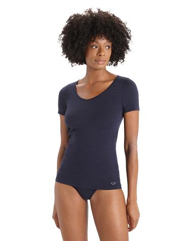 Dámské Spodní Prádlo Icebreaker Merino Siren Krátké Sleeve Sweetheart Top Tmavě Blankyt | CZ 1264MQZA